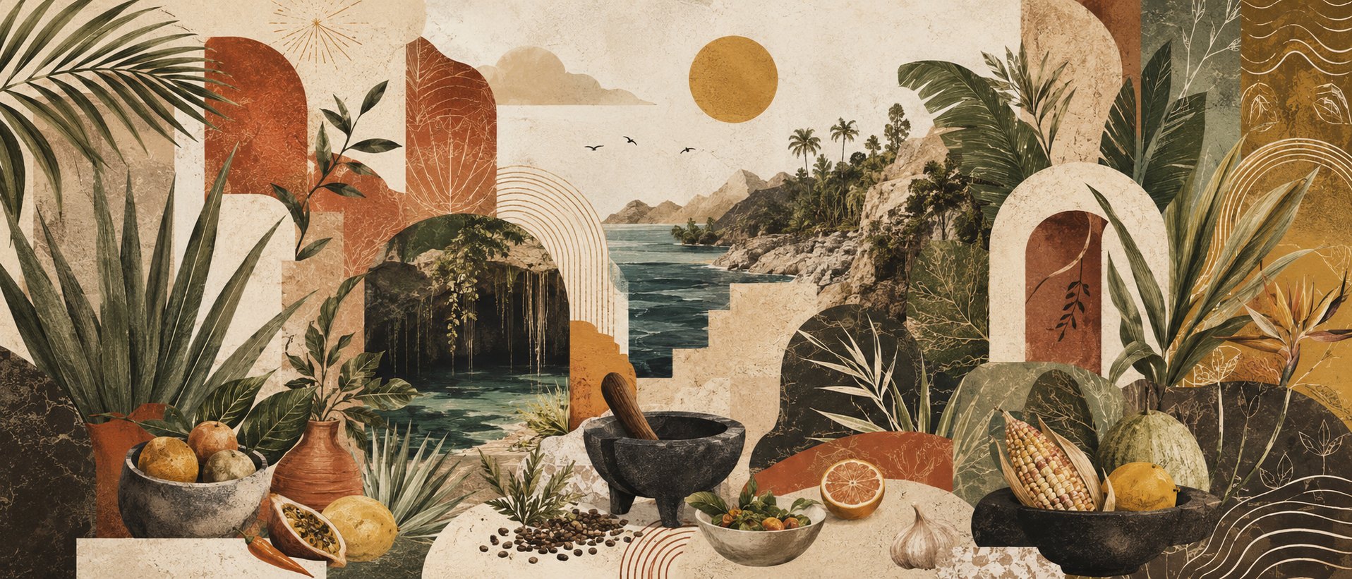Illustration of rooted Mexican cuisine: local ingredients, clay, and sea, the world of Chef Barbara