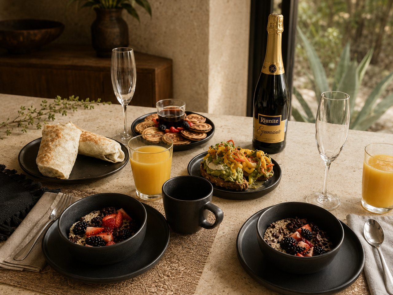 Table served outdoors at the villa