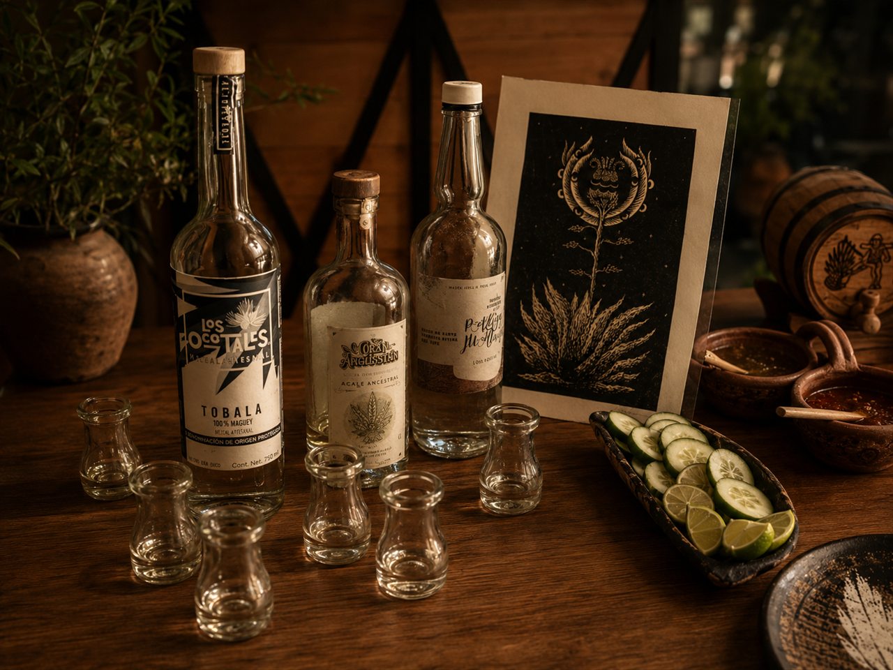 Spirits for the tasting and margarita class